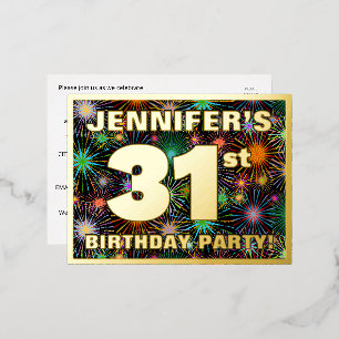 31st Birthday Party: Bold, Colourful Fireworks Loo Foil Invitation Postcard