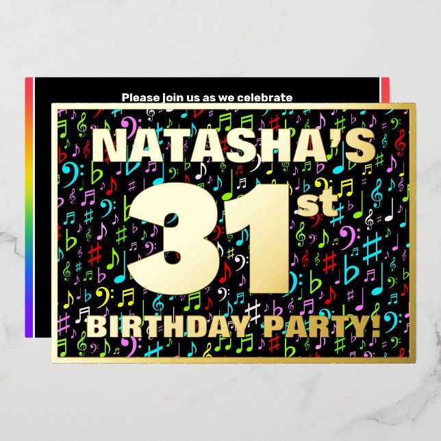 31st Birthday Party — Fun, Colourful Music Symbols (Front/Back)