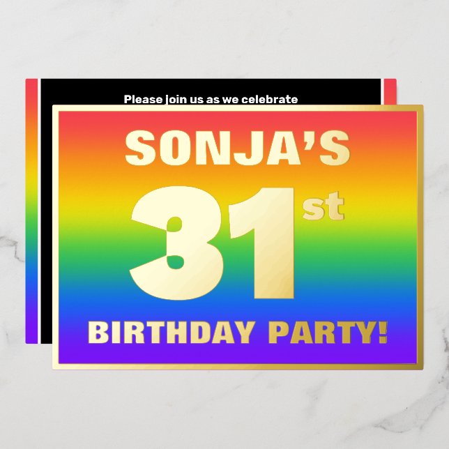 31st Birthday Party: Fun, Colourful Rainbow Patter (Front/Back)
