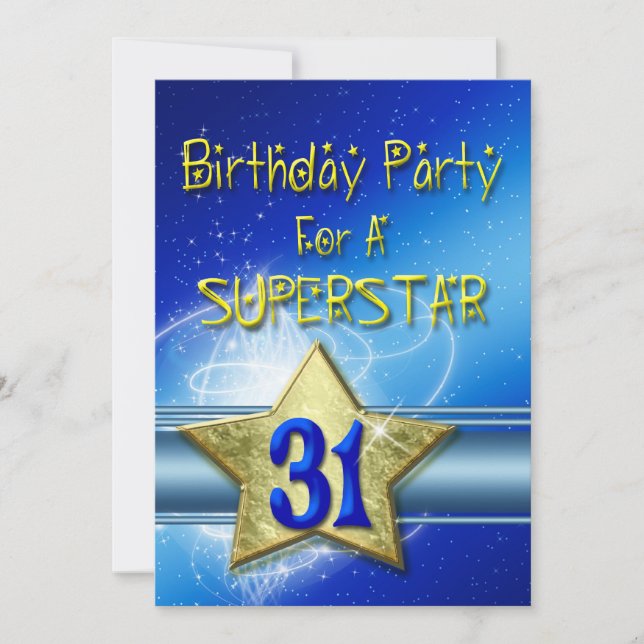 31st Birthday party Invitation for a Superstar. (Front)