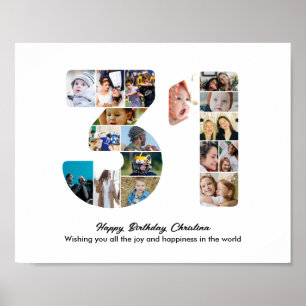 31st Birthday Party Number 31 Photo Collage Poster