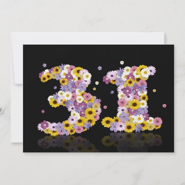 31st Birthday party, with flowered letters Invitation (Front)