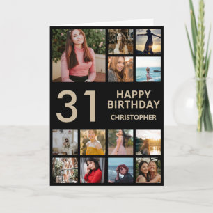 31st Birthday Photo Collage 13 Photos Black & Gold Card