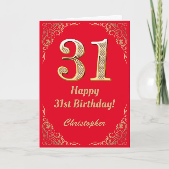 31st Birthday Red and Gold Glitter Frame Card (Front)
