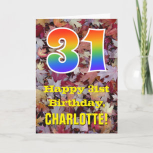 31st Birthday; Rustic Autumn Leaves; Rainbow "31" Card