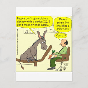 321 donkey genius smart a$$ colour cartoon postcard