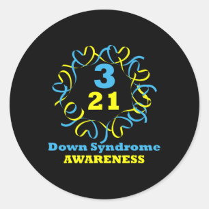 321 Down Syndrome Awareness Ribbon Blue And Yellow Classic Round Sticker