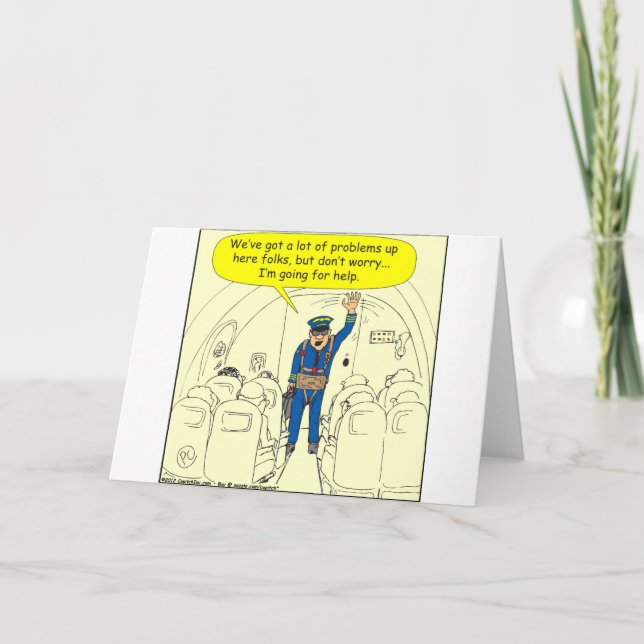 324 Airline pilot going for help colour cartoon Card (Front)