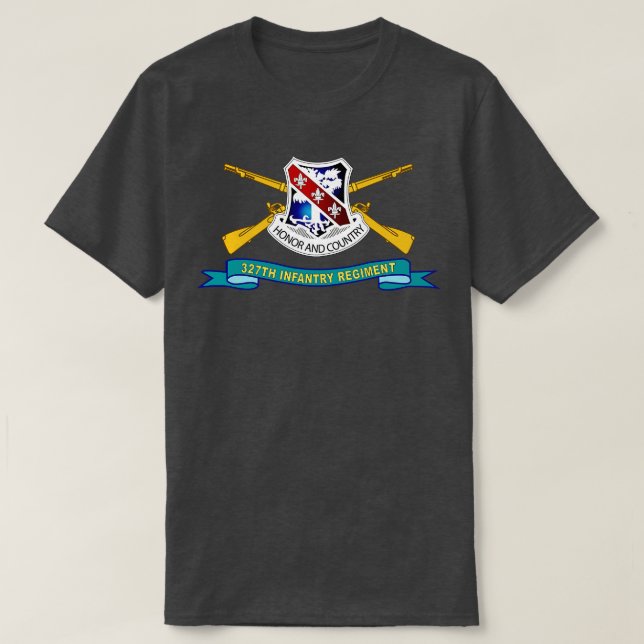 327th Infantry Regiment DUI w Br Ribbon X T-Shirt (Design Front)