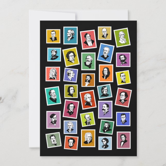 32 graphic portraits of the greatest composers holiday card (Front)