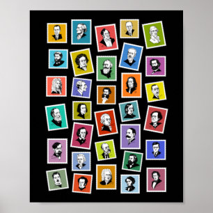 32 graphic portraits of the greatest composers poster
