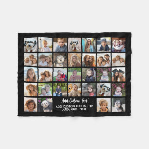 32 Photo Collage Grid - Text box - black white Fleece Blanket
