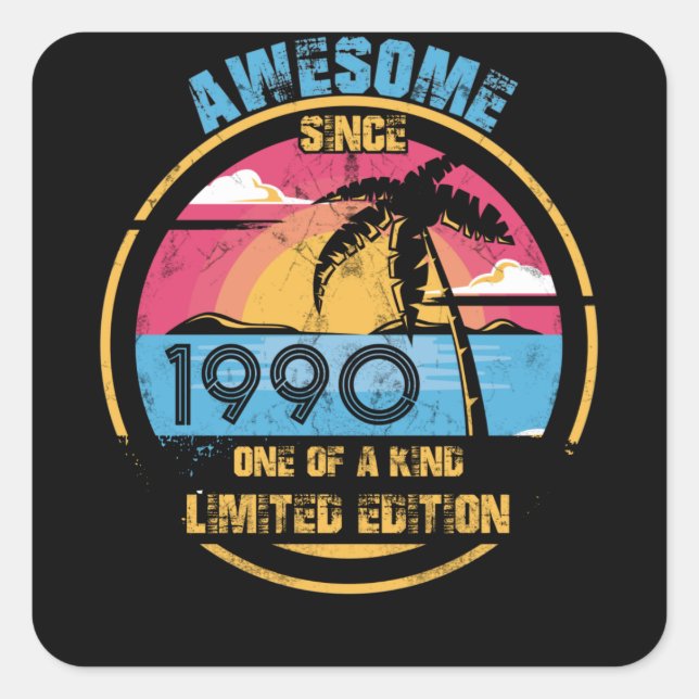 32 Year Old Awesome Since 1990 32nd Birthday Square Sticker (Front)