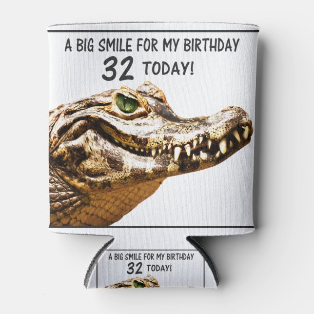 32nd Birthday Alligator Smile Can Cooler (Front)