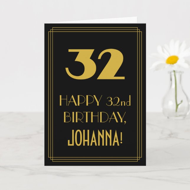 32nd Birthday – Art Deco Inspired Look "32" & Name Card (Small Plant)