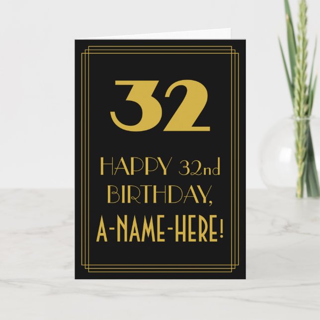 32nd Birthday ~ Art Deco Inspired Look "32" & Name Card (Front)