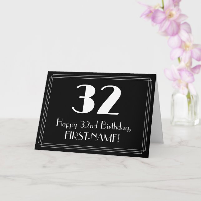 32nd Birthday ~ Art Deco Inspired Look "32", Name Card (Orchid)