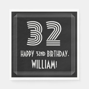 32nd Birthday: Art Deco Inspired Look "32" + Name Napkin