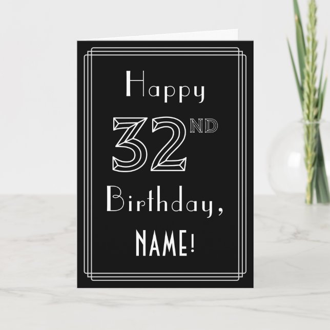 32nd Birthday: Art Deco Style # 32 & Custom Name Card (Front)