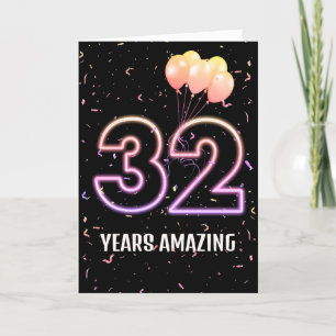 32nd Birthday Balloons and Confetti Card