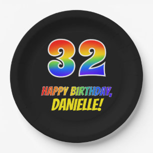 32nd Birthday: Bold, Fun, Simple, Rainbow 32 Paper Plate