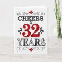 32nd Birthday Cheers in Red White Black Pattern