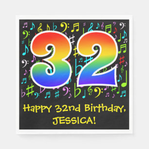 32nd Birthday - Colorful Music Symbols, Rainbow 32 Napkin