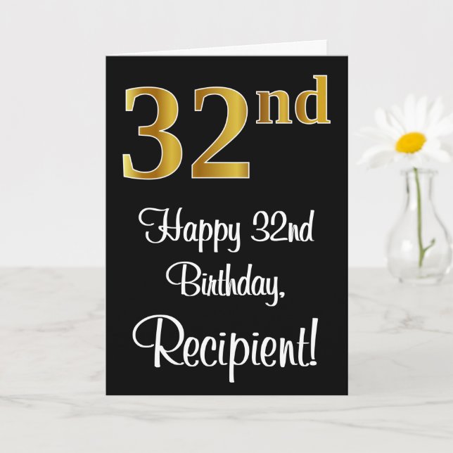 32nd Birthday ~ Elegant Luxurious Faux Gold Look # Card (Small Plant)