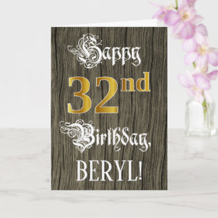 32nd Birthday: Faux Gold Look + Faux Wood Pattern Card