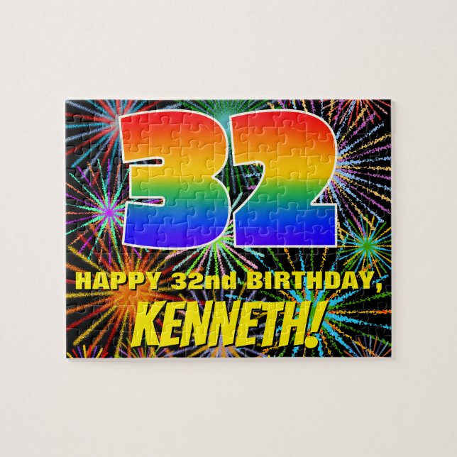 32nd Birthday: Fun, Colourful Celebratory Firework Jigsaw Puzzle (Horizontal)
