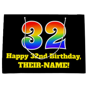 32nd Birthday ~ Fun, Colourful, Vibrant, Rainbow 3 Large Gift Bag