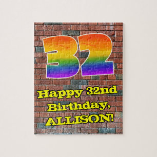 32nd Birthday: Fun Graffiti-Inspired Rainbow 32 Jigsaw Puzzle