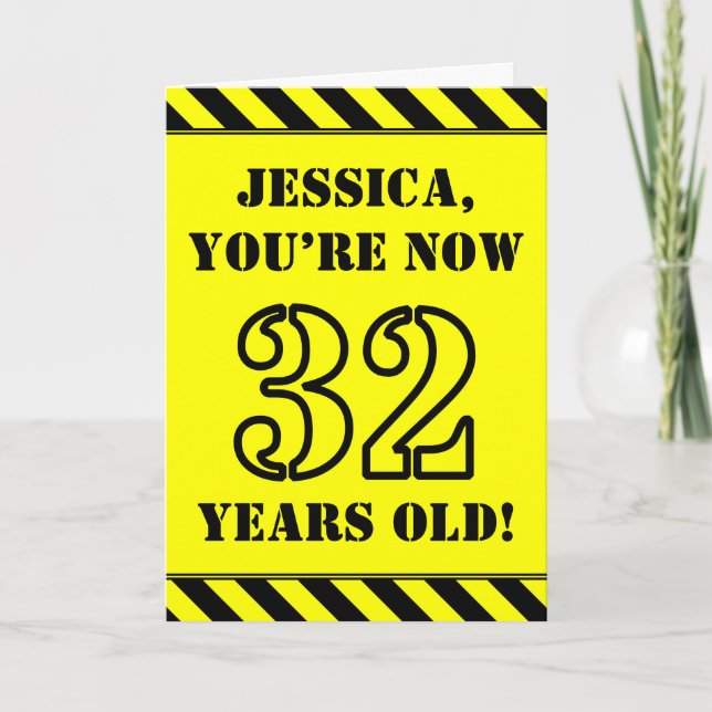 32nd Birthday: Fun Stencil Style Text, Custom Name Card (Front)
