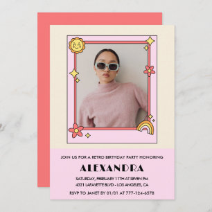 32nd birthday invitation Retro Photo Pink Floral