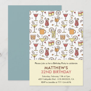 32nd birthday invitations Cocktail Pattern