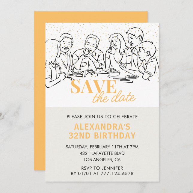 32nd birthday invitations Save the date Dinner (Front/Back)