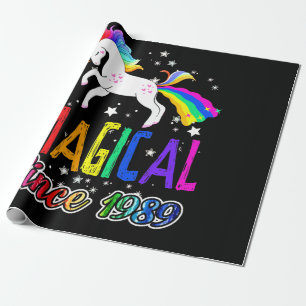 32nd  Birthday Magical Farting Unicorn Rainbow 198 Wrapping Paper