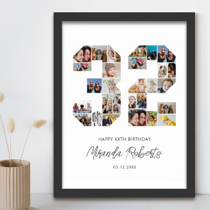 32nd Birthday Number 32 Custom Photo Collage Poster