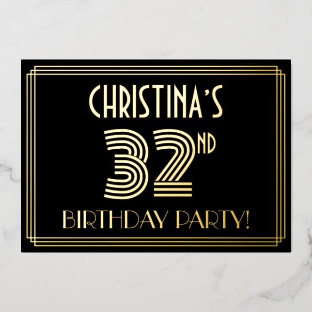 32nd Birthday Party — Art Deco Style “32” + Name (Front)