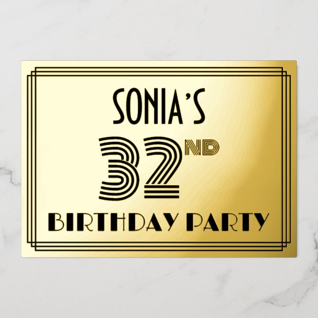 32nd Birthday Party — Art Deco Style “32” & Name (Front)