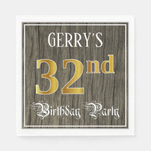 32nd Birthday Party — Faux Gold & Faux Wood Look Napkin