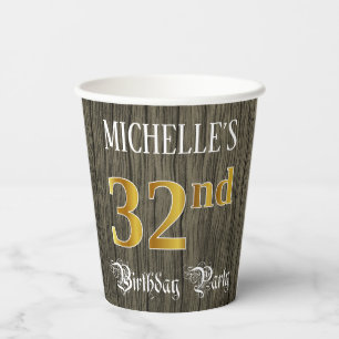32nd Birthday Party — Faux Gold & Faux Wood Looks Paper Cups