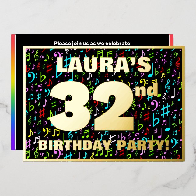 32nd Birthday Party — Fun, Colourful Music Symbols (Front/Back)