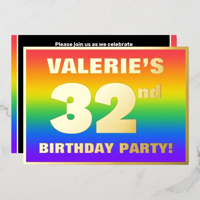 32nd Birthday Party: Fun, Colourful Rainbow Patter (Front/Back)