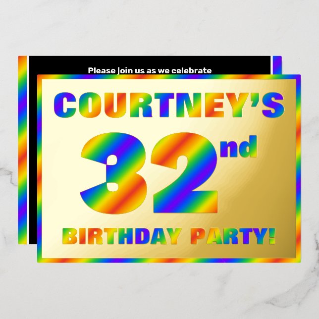 32nd Birthday Party — Fun, Rainbow Spectrum “32” (Front/Back)