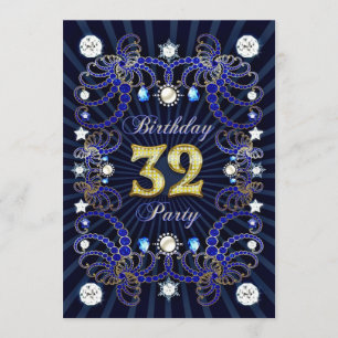 32nd birthday party invite with masses of jewels