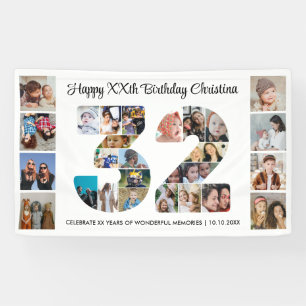 32nd Birthday Party Number 32 Photo Collage Banner