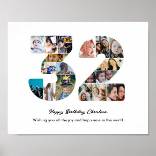 32nd Birthday Party Number 32 Photo Collage Poster