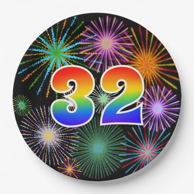 32nd Event - Fun, Colourful, Bold, Rainbow 32 Paper Plate (Front)
