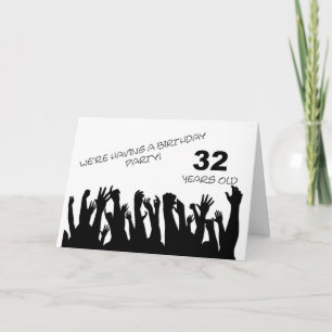 32nd party invitation with a cheering crowd